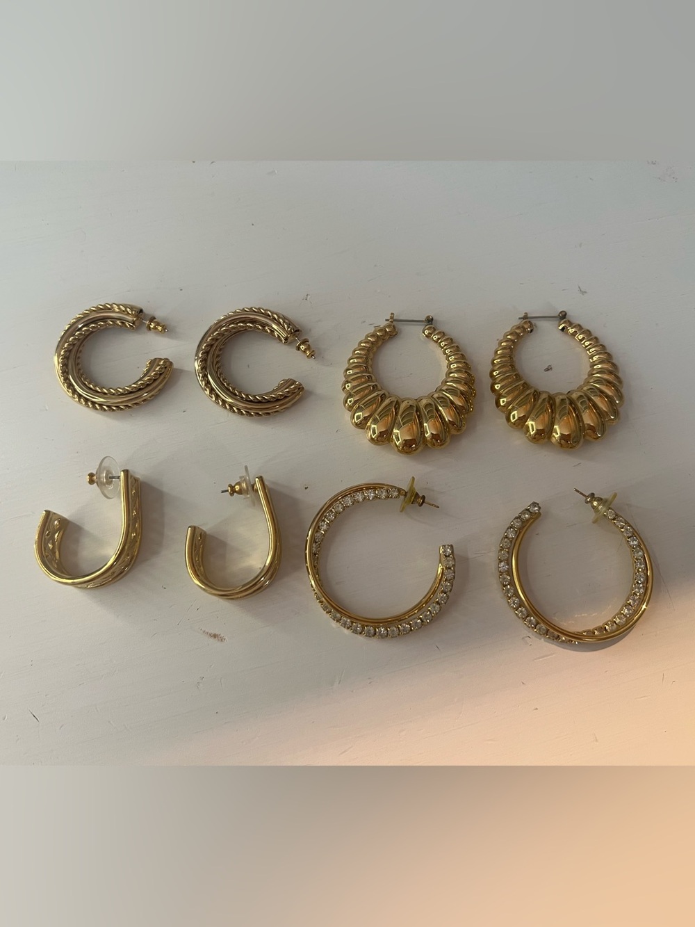 Four Sets of Gold-Tone Chunky Hoop Earrings Jewelry